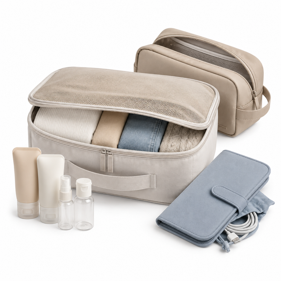 Travel Essentials department image showing packing and travel accessories for browsing travel products on OQANO Market.